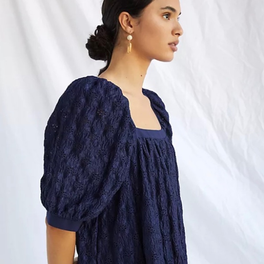 Mauve by Anthropology size M eyelet mini dress  navy in color